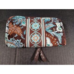 Vera Bradley Brown Blue Floral Folded Wallet Quilted Billfold Card Inserts